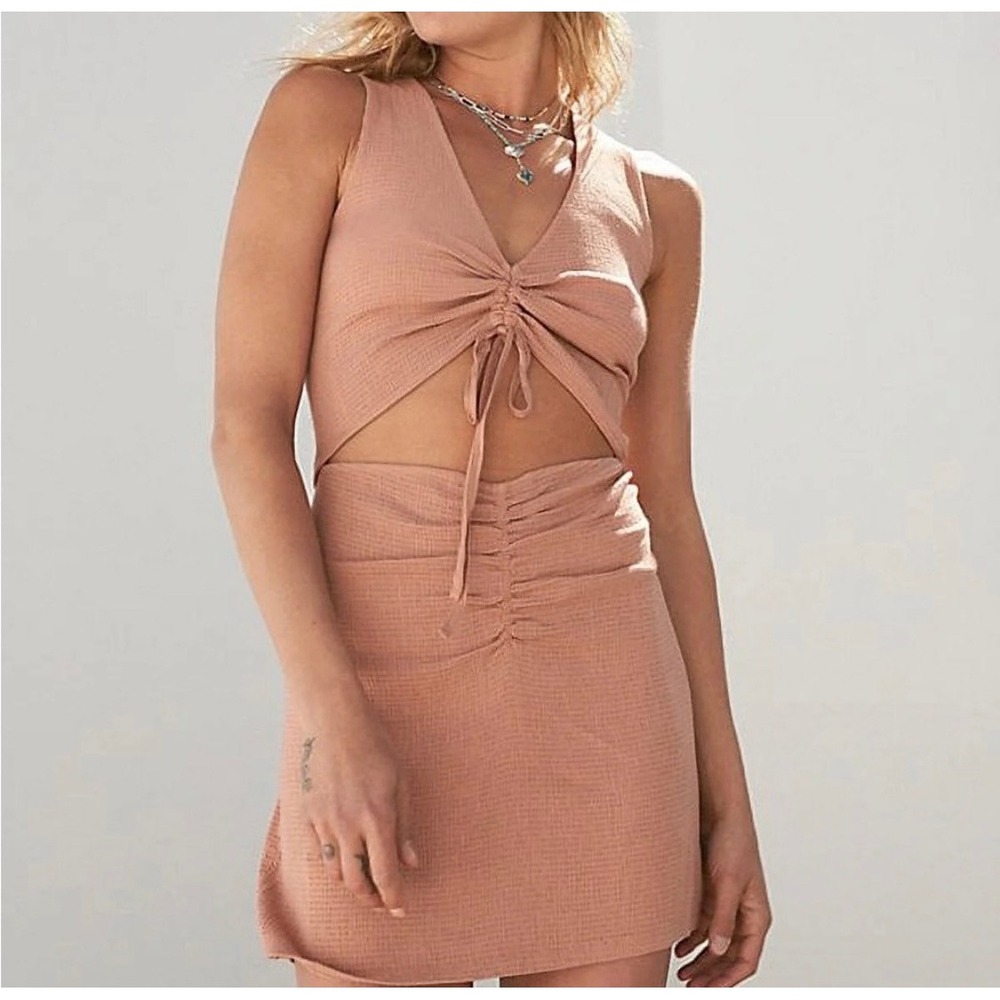Free People‎ Sleeveless Cutout Mini Dress Terracotta Gauze Cinch Boho Large?